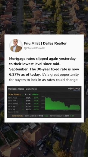 Mortgage Rates Drop to 6.27% | Great Opportunity for Dallas Homebuyers. #mortgagerates