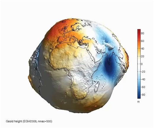 Geoid height of new global gravity field models on 3D globe ("Earth potato")
