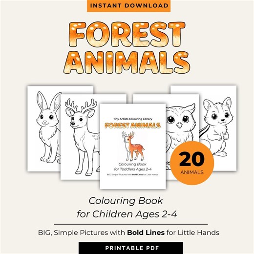 Forest Animals Coloring Book, Toddler Activity, Ages 2-4 (printable PDF) - Etsy
