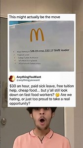 $30 an hour, paid sick leave, free tuition help, cheap food but y'all still look down on fast food