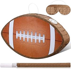 Football Piñata, Sport Themed Birthday Party Supplies Small Piñata Birthday with Piñata Stick and Eye Mask for Boy Girls Baby Shower Sport Birthday Party Favors Decorations, 16.54 x 10.04 x 2.99 Inch