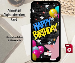 Happy Birthday Digital Card - Animated Textable Birthday Card, E-card, Greeting Card, MP4 Animation - Etsy