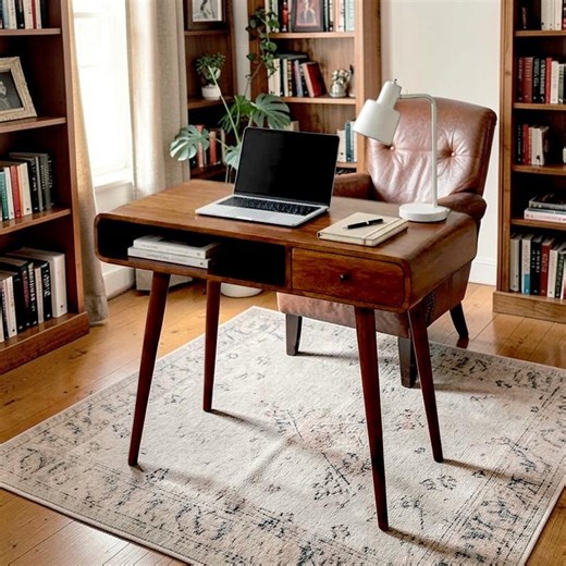 Curved California Walnut Writing Desk – Handcrafted Solid Mango Wood With Drawer, Open Storage & Nordic Legs - Etsy