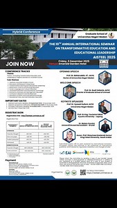 ✨ AISTEEL 2025 is Coming! Sekolah Pascasarjana Universitas Negeri Medan (UNIMED) mengundang para akademisi, peneliti, dan praktisi pendidikan dari seluruh dunia untuk bergabung dalam The 10th Annual International Seminar on Transformative Education and Educational Leadership (AISTEEL 2025) pada 5 Desember 2025 di Emerald Garden Hotel, Medan. Dengan tema “Innovating Transformative Education and Leadership to Prepare Learners for Uncertain Futures,” konferensi ini menghadirkan pembicara internasio