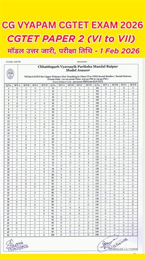 cgtet model answer key जारी | cgvyapam cgtet exam 2026 model answer | cgtet paper 2 answer key | CG Vacancy News