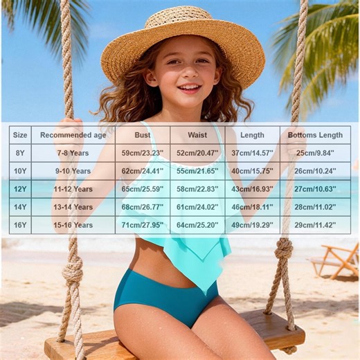 Girls Swimsuit Two Piece Bikini Sets Tiered Swimsuits Light Green Bikini Beach Sport Girls Bathing Suits 9-10 Years
