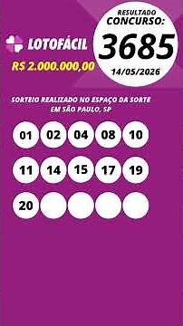 Lotofácil resultado Concurso 3685 14/05/2026