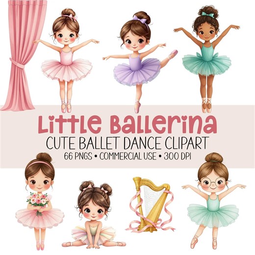 Ballerina Clipart Set – Little Ballet Girls, Dance Graphics, Pastel PNG, Commercial Use, Digital Download - Etsy