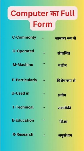 Computer ka Full form । Computer ka Full form english and hindi ।