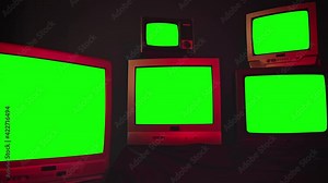Old Retro Color Tv Sets multiple green screen retro vintage TV