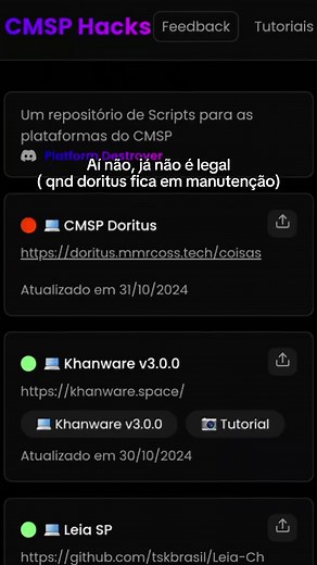 Como fazer script e voltar no CMSp - Doritus
