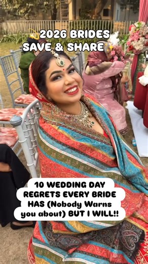 Urvashi | Makeup • Bridal & Beauty Creator on Instagram: "Save/Share & Send to a 2026 BRIDE✨❤️🥰 Every bride says this after the wedding: I wish someone told me this earlier! Don’t let it be you 👰✨ 1.Pack a “real” bridal kit, not just lipstick. Think safety pins, tissues, blotting sheets, chewing gum. 2.Break in your heels before the big day. Otherwise, you’ll be smiling for photos and crying inside. 3.Have backup flats. Nobody sees your shoes under the lehenga anyway, but your feet will thank 