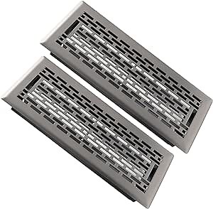 SANYCASA 4x12 Inch Floor Vents 2 Pack Adjustable Airflow Floor Register Walkable Heavy Duty Steel Floor Vent Register with Boston Design - Satin Nickel Floor Vent Grates for Mobile Home