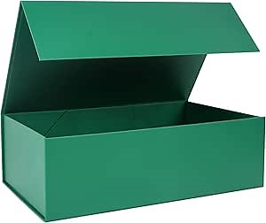 Green Gift Box with Magnetic Lids 13.8x8.3x4.4 in, Bridesmaid Groomsman Proposal Box, Large Rectangle Storage Box 1 Pack