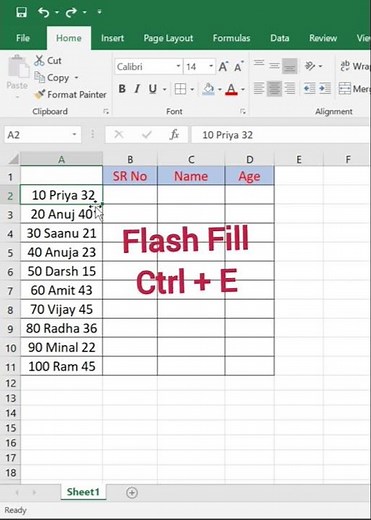 Excel Flash Fill ⚡ Clean Data in Seconds! (No Formula Needed) 🚀 #shorts