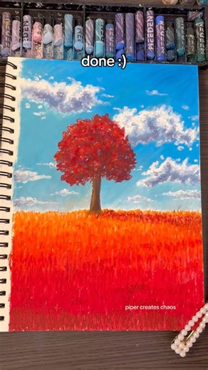 Easy oil pastel landscape drawing 🌳🍁 #oilpastel #arttutorial #landscape #coloring #artprocess