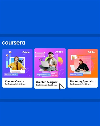 Future-proof your skills in content creation, graphic design, and digital marketing with Adobe’s Professional Certificates on Coursera. Learn from Adobe experts, build real-world projects, and get job-ready - all 100% online. Start creating today! | Coursera
