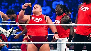 Omos unceremoniously dumps Otis over the top rope: Survivor Series 2021 (WWE Network Exclusive)