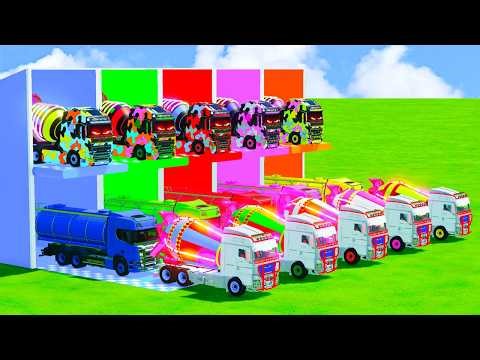 Garage with Colors - ALL MIXER TRUCK WITH DOUBLE FLATBED TRAILER TRUCK, TESLA, SCANIA, RENAULT FS22