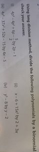 Using long division method, divide the following polynomials by... | Filo