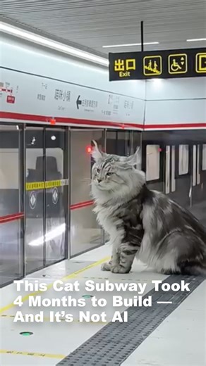 Buzzlog on Instagram: "A Chinese video creator spent four months building a subway station and train just for his cats — so real that many netizens thought it was AI. But this isn’t his first creation. Two years ago, he built a cat house scaled down 3.6 times to fit their size, and has since added features like a mini movie theater, an underground garage, and even a supermarket. Video credit: 爱鼓捣的邢志磊 #cat #subway #DIY #pets #China"