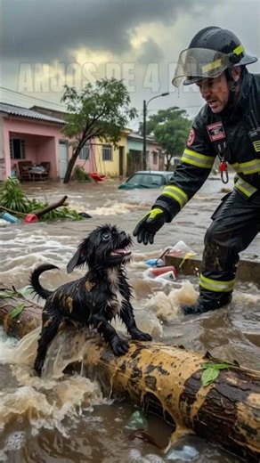 Cachorro sujo de lama foi salvo por bombeiros