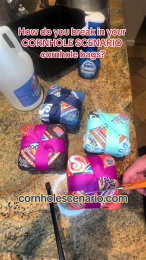 How do you break in your @cornholescenario cornhole bags? 1. Spray with Dawn soap 2. Soak in Vinegar 3. Wash in washing machine 4. Air Dry @American Cornhole League