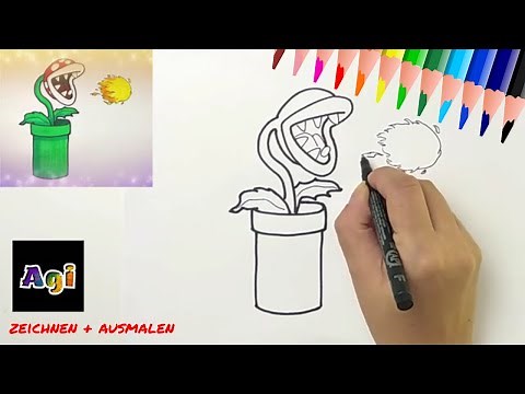 Drawing and painting piranha plant / Super Mario Tutorial [Easy] - Step by step
