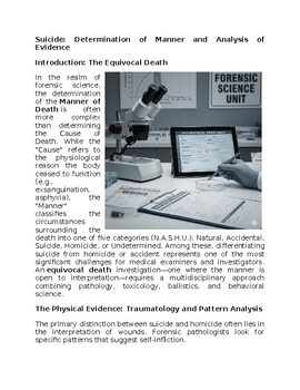 Suicide in Forensic Science Worksheet Classwork, Homework