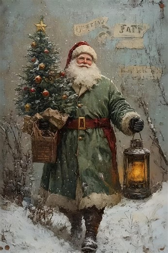 Rustic Classic Santa | Vintage Christmas Painting | Winter Wall Art - Etsy