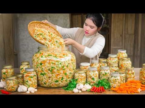 Making Bottle of Pickled Cabbage for Long Storage - Cooking Grilled Pork Ribs for My Son