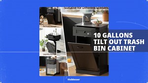 10 Gallons Tilt Out Trash Cabinet, Wooden Garbage Can Cabinet for Kitchen, Tilt Out Laundry Hamper Cabinet, Dog Proof Trash Cabinet Can Free Standing Holder, Black