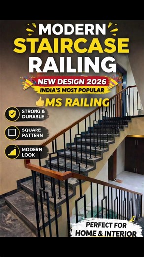 lModern Geometric MS Staircase Railing | Latest Indoor Design 2026 |#stairrailing #metalrailing