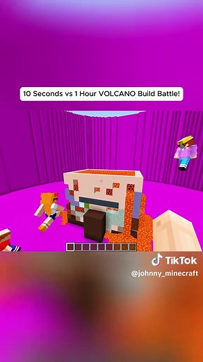 10 Seconds vs 1 Hour Volcano Build Challenge in Minecraft