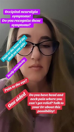 Occipital Neuralgia pain! My symptoms: Head pain on one side, pain at the base of the skull, shooting pain into one eye, scalp pain/sensitivity, neck pain, ear pain, jaw pain….these are just some of the symptoms! Please share with anyone you know that may be experiencing this! #advocateforyourself #occipitalneuralgia #neuralgiaawareness #neuralgiaoccipital #headpain #painatbaseofskull #onesidedheadache
