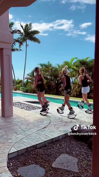 Rebounding Workout with Mother and Daughter Using Kangoo Jumps
