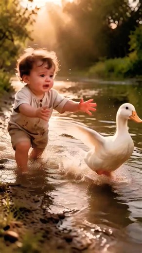Baby Chasing a Duck 🐥… Wait Till The End 🥺 #shorts #shortsfeed #ytshorts