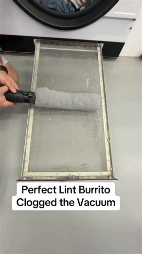 Perfect Lint Burrito Clogged the Vacuum #laundromat #cleantok #lint #laundrytok #cleaning