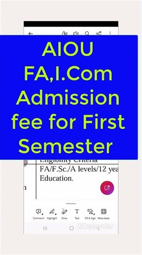 AIOU FA,I.Com Admission fee for First Semester | AIOU Fee Structure 2026 First Semester Full Detail