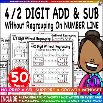 4-Digit Plus & Minus 2-Digit Add & Sub without regrouping,Number Line Worksheets