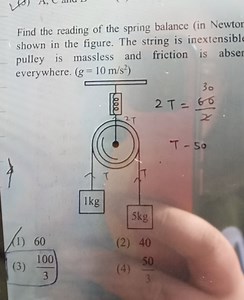 Find the reading of the spring balance (in Newton shown in the ... | Filo