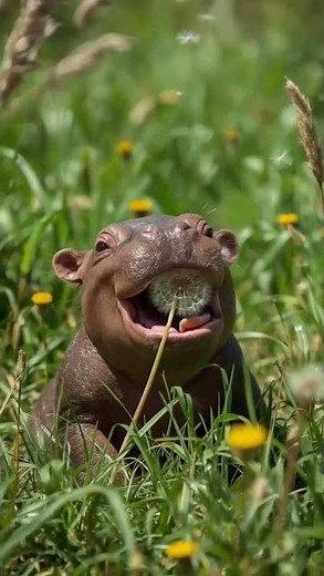 Baby Hippo Eats a Dandelion 🌼🦛