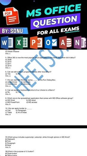 MS Office MCQ (Microsoft Multiple Choice Questions and answers PDF Free for competitive exams)