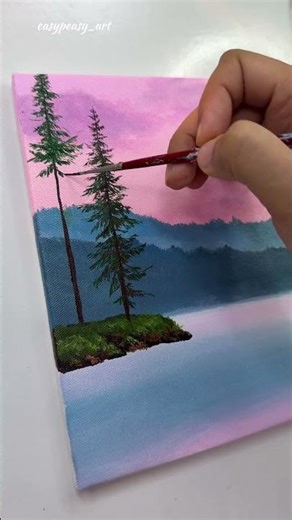 Calm lake painting/ acrylic painting for beginners