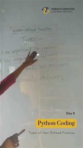 Day 8 Python Programming at TCCI - Types of User Defined Function #coding #shorts #foryou