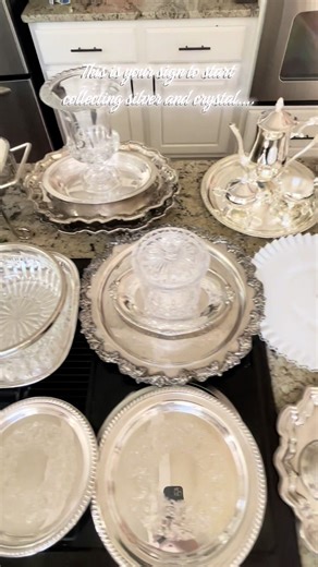 Since I spent the weekend polishing it all, I decided to put it all out together while so pretty and shiny and take some videos! Some of it is silver and crystal mix so I added in a few crystal only pieces too since the 2 are such a gorgeous combo together! While this is my entire silver collection, it is not my entire crystal collection but I wasn’t taking the crystal out of my china cabinet include it all! I’ve been collecting silver for a year now. 4 pieces were my wedding silver and 3 pieces