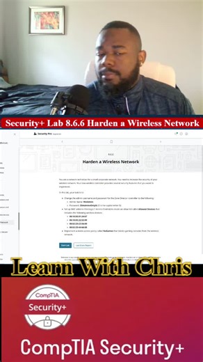 🔐 Security Lab 8.6.6 — Harden a Wireless Network This lab focuses on hardening a Wi-Fi network beyond basic setup by applying layered security controls that reduce attack surface, prevent unauthorized access, and protect data in transit. 🧠 Key Concepts What Is Wireless Hardening? Hardening means strengthening an existing wireless network by disabling weak features, enforcing strong encryption, and limiting access. Common Wireless Threats: Rogue access points Evil twin attacks Packet sniffing B