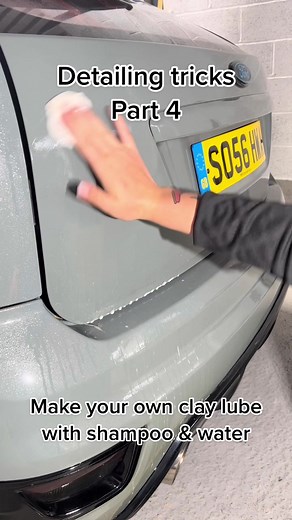 Make your own clay lube with a simple shampoo and water mix! #detailing #tricks #tricksofthetrade #detailer #clay #claybar #detailinglife #detailersoftiktok #detailersoftiktok