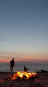 Firework and campfire at the beautiful tropical beach