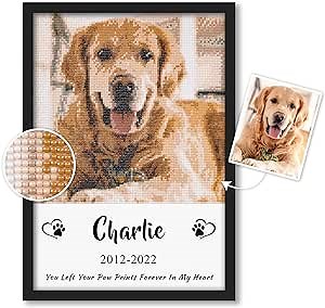Personalized Pet Memorial Gifts – Custom Diamond Art Painting Kits with Photo Text, Sympathy Gifts Pet Remembrance Gifts for Loss of Animal Dog Cat (Round Drill, 13.7×19.6 Inch)